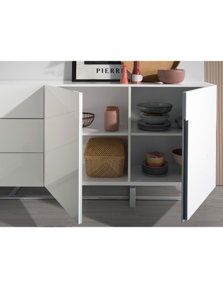 Aparador madera blanco y acero cromado