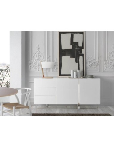 Aparador madera blanco y acero cromado