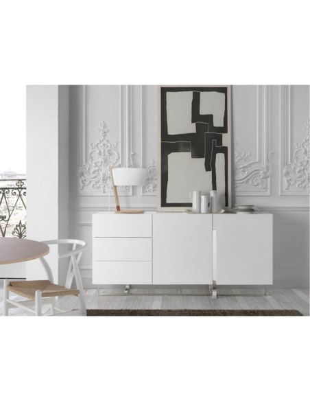 Aparador madera blanco y acero cromado