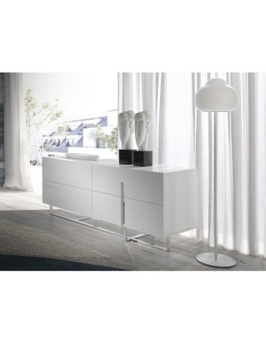 Aparador madera blanco y acero cromado