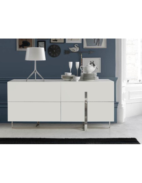 Aparador madera blanco y acero cromado