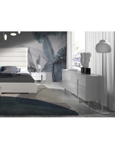 Aparador madera blanco y acero cromado