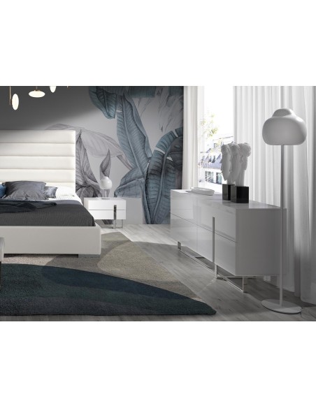 Aparador madera blanco y acero cromado