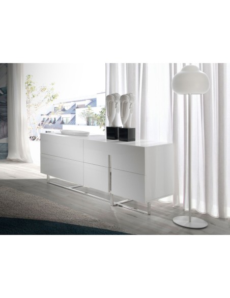 Aparador madera blanco y acero cromado