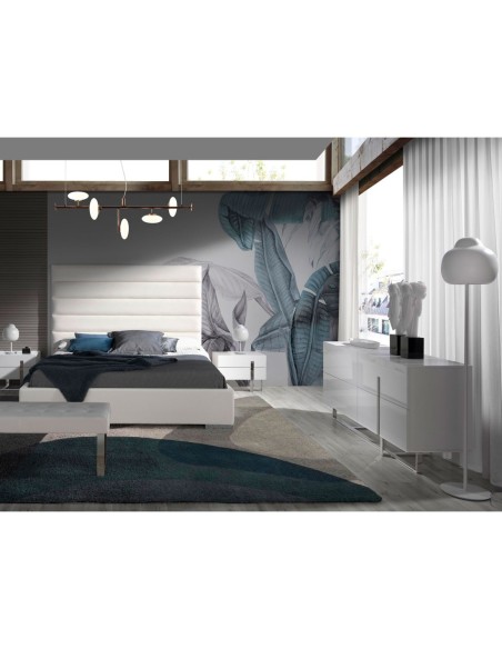 Aparador madera blanco y acero cromado