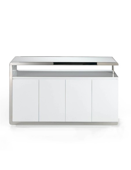 Aparador madera blanco y base acero cromado