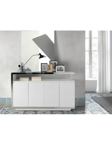 Aparador madera blanco y base acero cromado