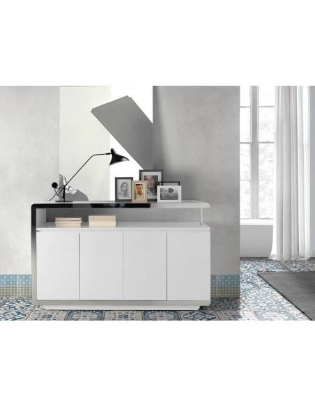 Aparador madera blanco y base acero cromado