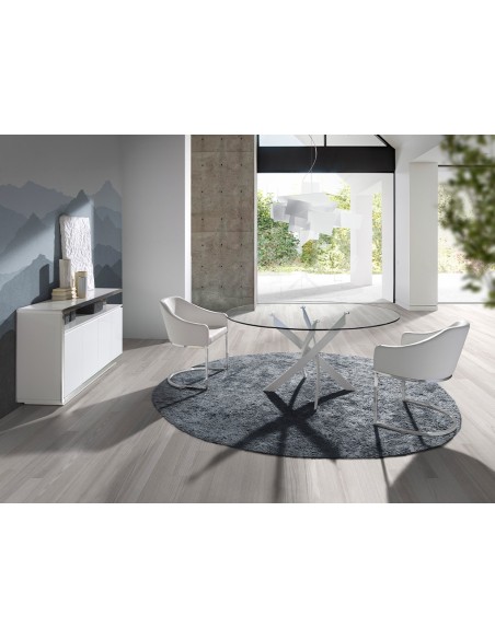 Aparador madera blanco y base acero cromado