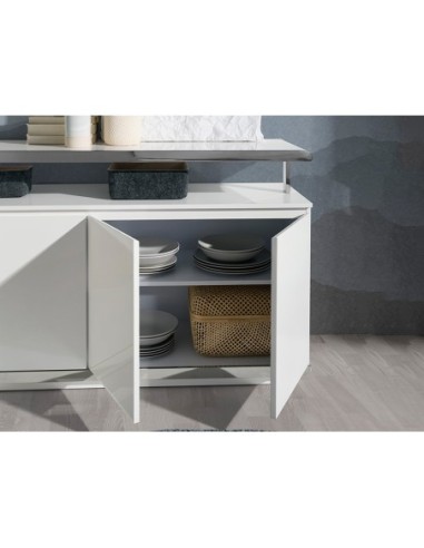 Aparador madera blanco y base acero cromado