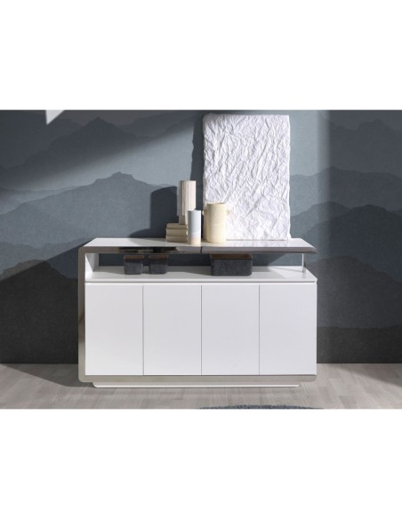 Aparador madera blanco y base acero cromado