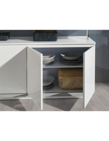 Aparador madera blanco y base acero cromado