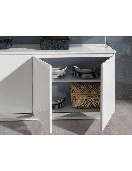 Aparador madera blanco y base acero cromado