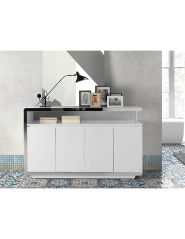 Aparador madera blanco y base acero cromado