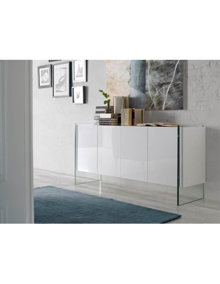 Aparador madera blanco y cristal templado