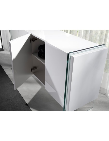 Aparador madera blanco y cristal templado