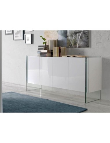 Aparador madera blanco y cristal templado