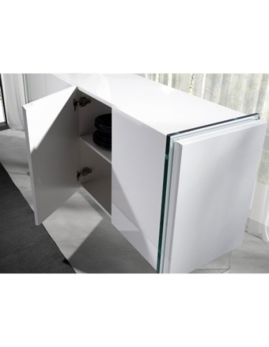 Aparador madera blanco y cristal templado