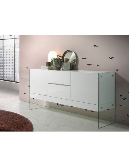 Aparador madera blanco y cristal templado