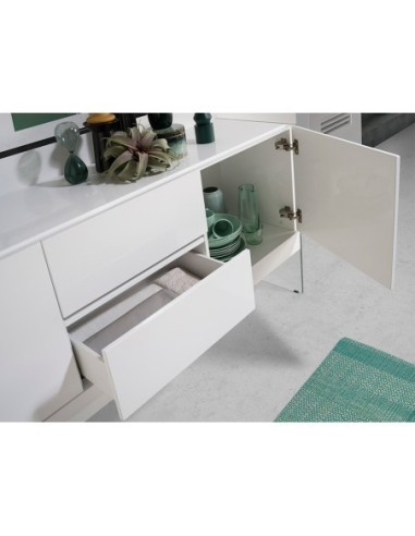 Aparador madera blanco y cristal templado