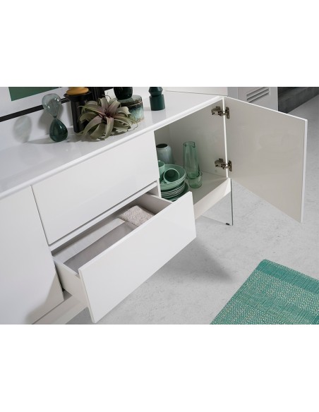 Aparador madera blanco y cristal templado