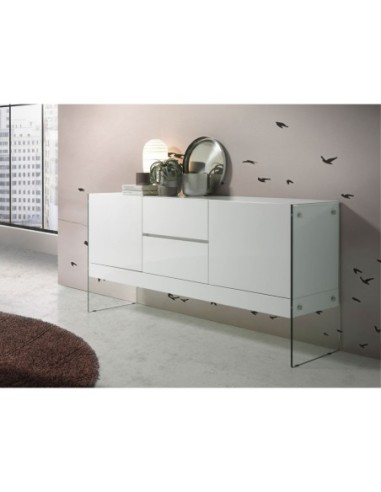 Aparador madera blanco y cristal templado