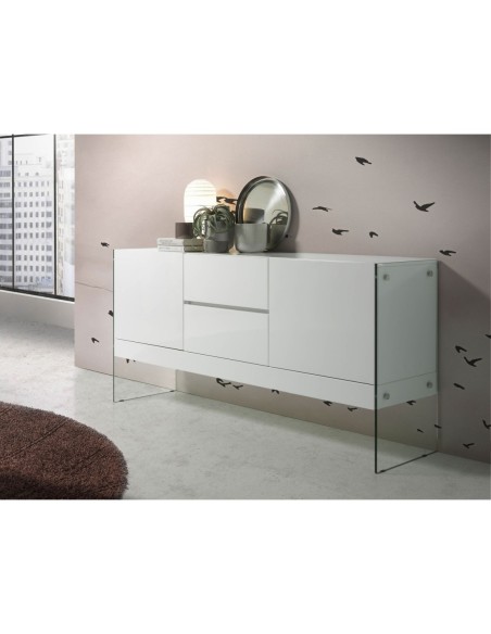 Aparador madera blanco y cristal templado