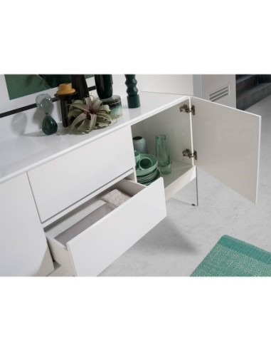 Aparador madera blanco y cristal templado