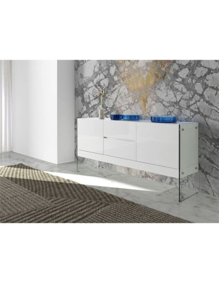 Aparador madera blanco y cristal templado