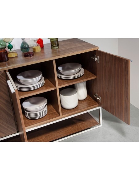 Aparador nogal y acero cromado