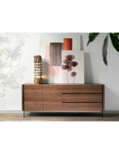 Aparador nogal y cristal templado