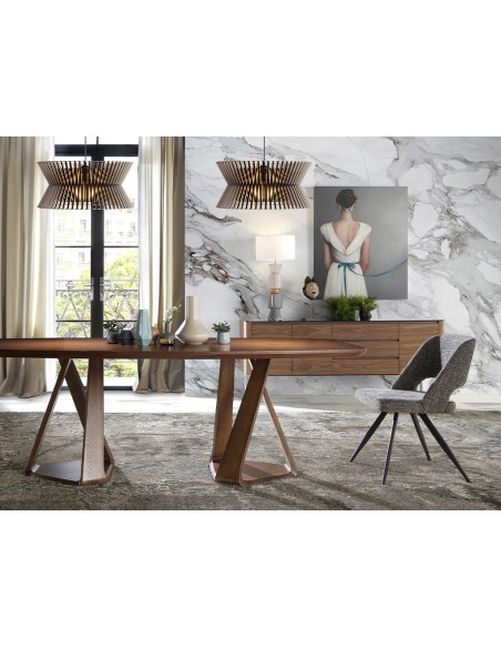 Aparador nogal, acero cromado y tapa de cristal negro