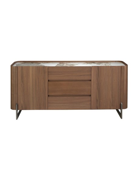 Aparador nogal, acero visón metal y tapa de mármol porcelánico