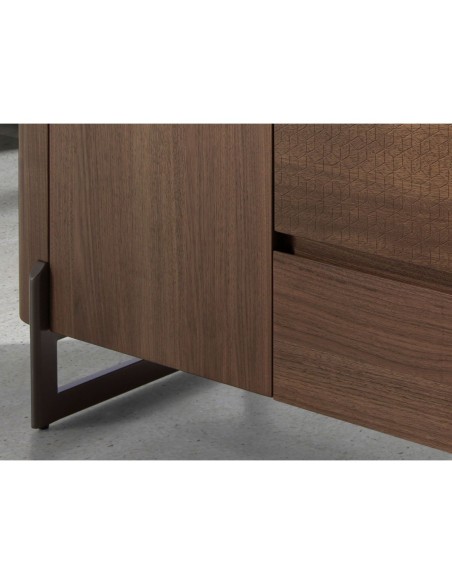 Aparador nogal, acero visón metal y tapa de mármol porcelánico