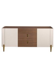 Aparador nogal, beige, acero pulido dorado y tapa de nogal 2