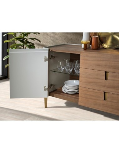 Aparador nogal, beige, acero pulido dorado y...