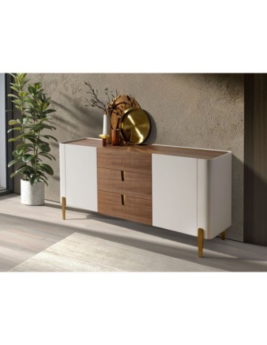 Aparador nogal, beige, acero pulido dorado y...