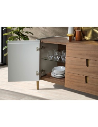 Aparador nogal, beige, acero pulido dorado y...