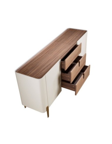 Aparador nogal, beige, acero pulido dorado y...