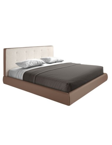 Cama capitoné tela color blanco roto y polipiel...