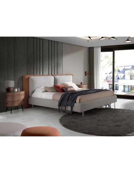 Cama polipiel color marrón y tela color gris