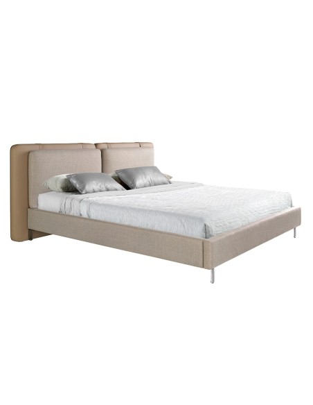 Cama polipiel color visón y tela color gris