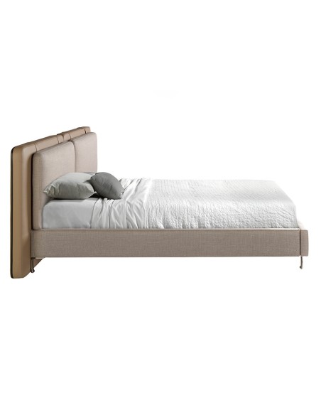 Cama polipiel color visón y tela color gris