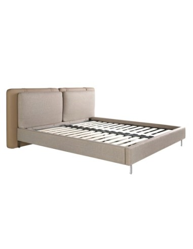 Cama polipiel color visón y tela color gris