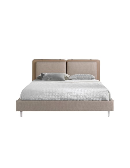 Cama polipiel color visón y tela color gris