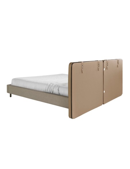 Cama polipiel color visón y tela color gris