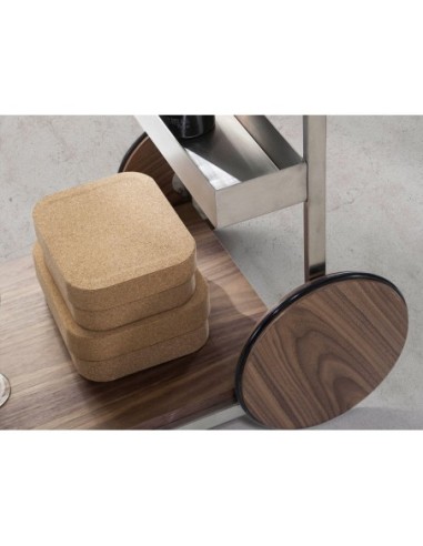 Carrito minibar acero y nogal