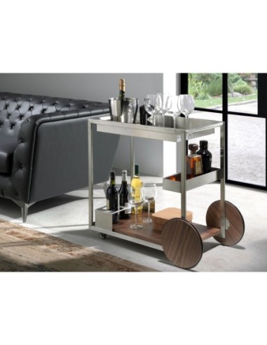 Carrito minibar acero y nogal