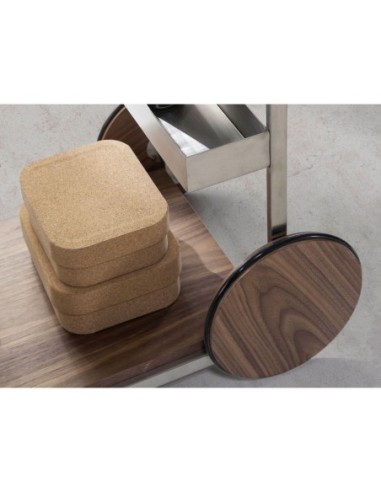 Carrito minibar acero y nogal