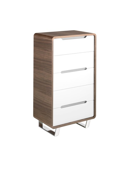 Chifonier madera blanco, nogal y acero cromado
